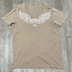 Armani Exchange Beige Tee with White Wing Graphic